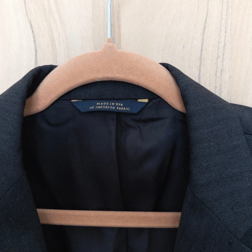 Brooks Brothers Men Wool Blazer 40S Charcoal Herringbone 1818 Fitzgerald Classic